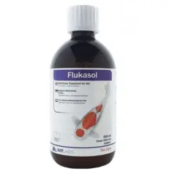 NT LABS Koi Care Flukasol | 500ml - NT LABS Koi Care Flukasol, treat skin and gill flukes, flubendazole for koi, pond fluke medication India, koi fish parasite treatment, gill fluke remedy for pond, NT Labs fish medicine, concentrated fluke treatment for koi