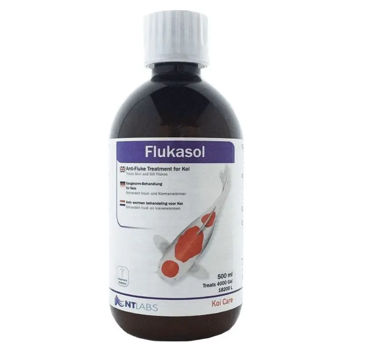 NT LABS Koi Care Flukasol | 500ml - Image 1 NT LABS Koi Care Flukasol | 500ml - NT LABS Koi Care Flukasol, treat skin and gill flukes, flubendazole for koi, pond fluke medication India, koi fish parasite treatment, gill fluke remedy for pond, NT Labs fish medicine, concentrated fluke treatment for koi
