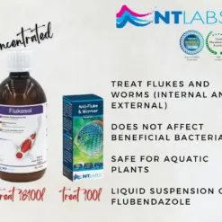 NT LABS Koi Care Flukasol | 500ml - NT LABS Koi Care Flukasol, treat skin and gill flukes, flubendazole for koi, pond fluke medication India, koi fish parasite treatment, gill fluke remedy for pond, NT Labs fish medicine, concentrated fluke treatment for koi